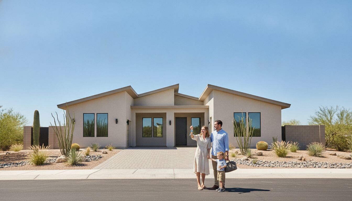 Family arriving at their new-construction home in Queen Creek, Arizona